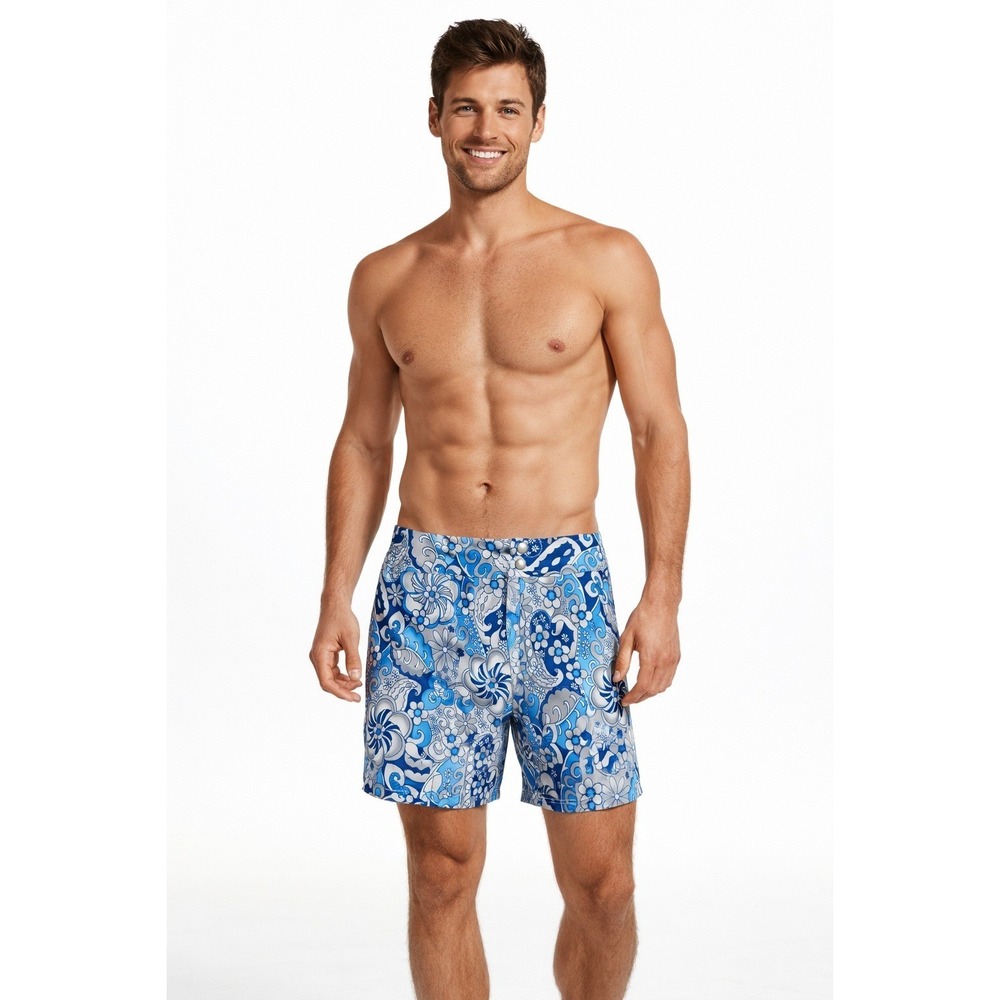 Pistol‎ Pete T2 Blue Floral Retro Swim Trunks Cotton Board Shorts 28R
